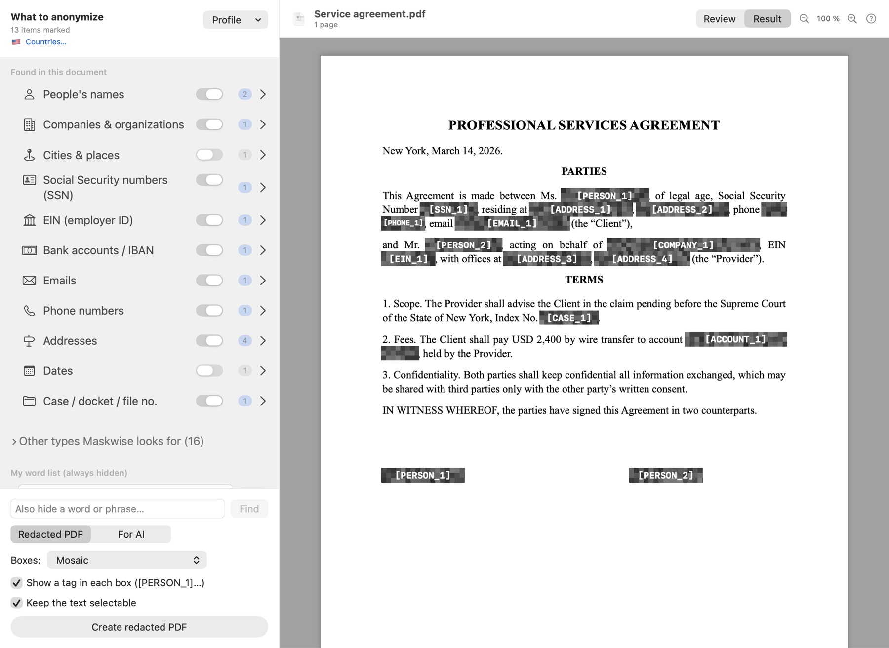 Maskwise with grey mosaic redactions